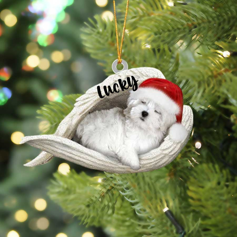 Personalized Maltese Sleeping Angel Christmas Flat Acrylic Dog Ornament Memorial Dog Gift OO2504