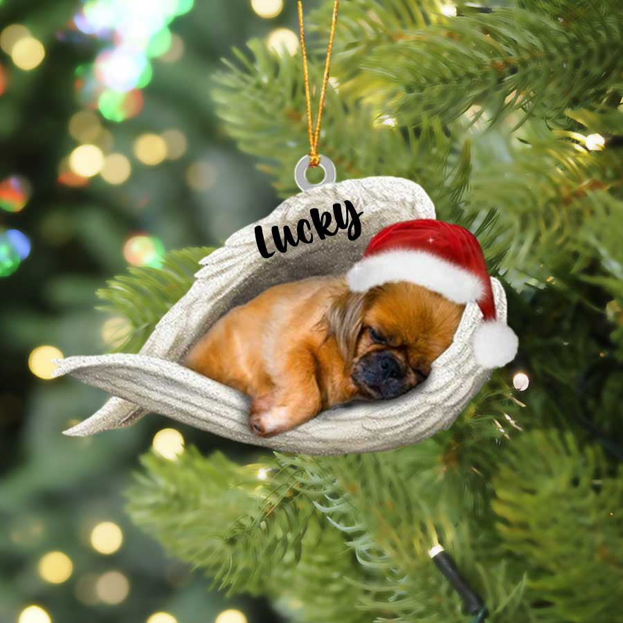 Personalized Pekingese Sleeping Angel Christmas Flat Acrylic Dog Ornament Memorial Dog Gift OO2494