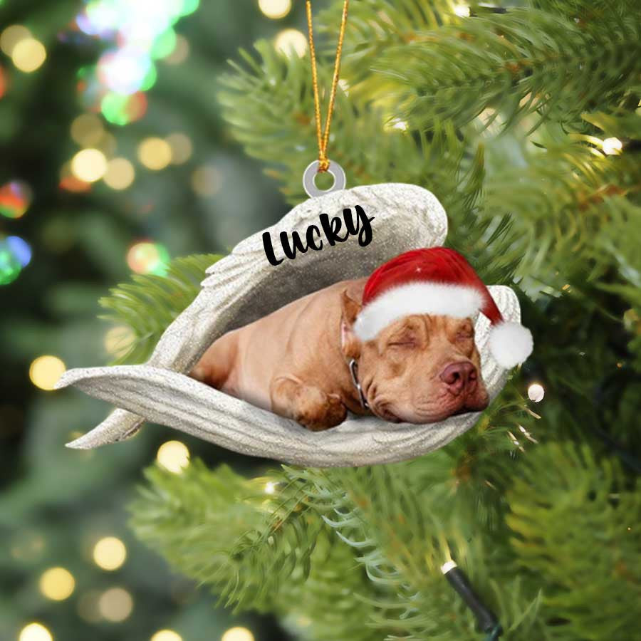 Personalized Pit Bull Sleeping Angel Christmas Flat Acrylic Dog Ornament Memorial Dog Gift OO2493