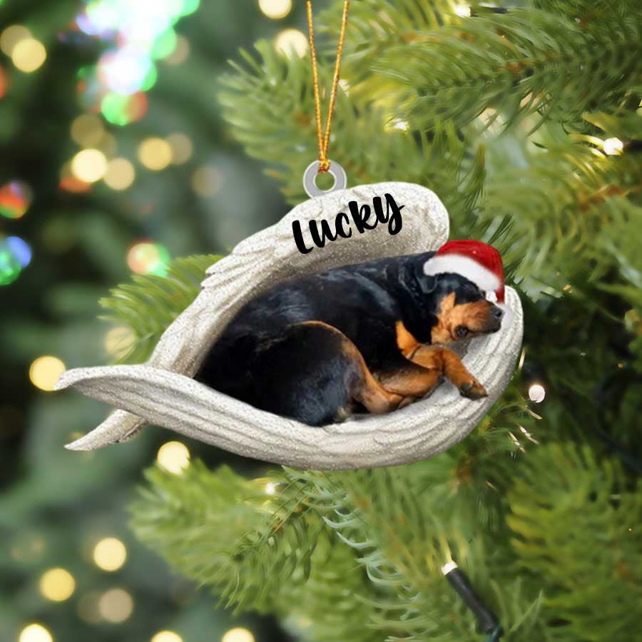 Personalized Rottweiler Sleeping Angel Christmas Flat Acrylic Dog Ornament Memorial Dog Gift OO2484