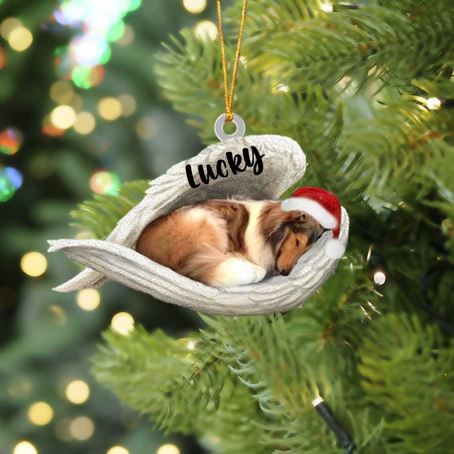 Personalized Rough Collie Sleeping Angel Christmas Flat Acrylic Dog Ornament Memorial Dog Gift OO2483