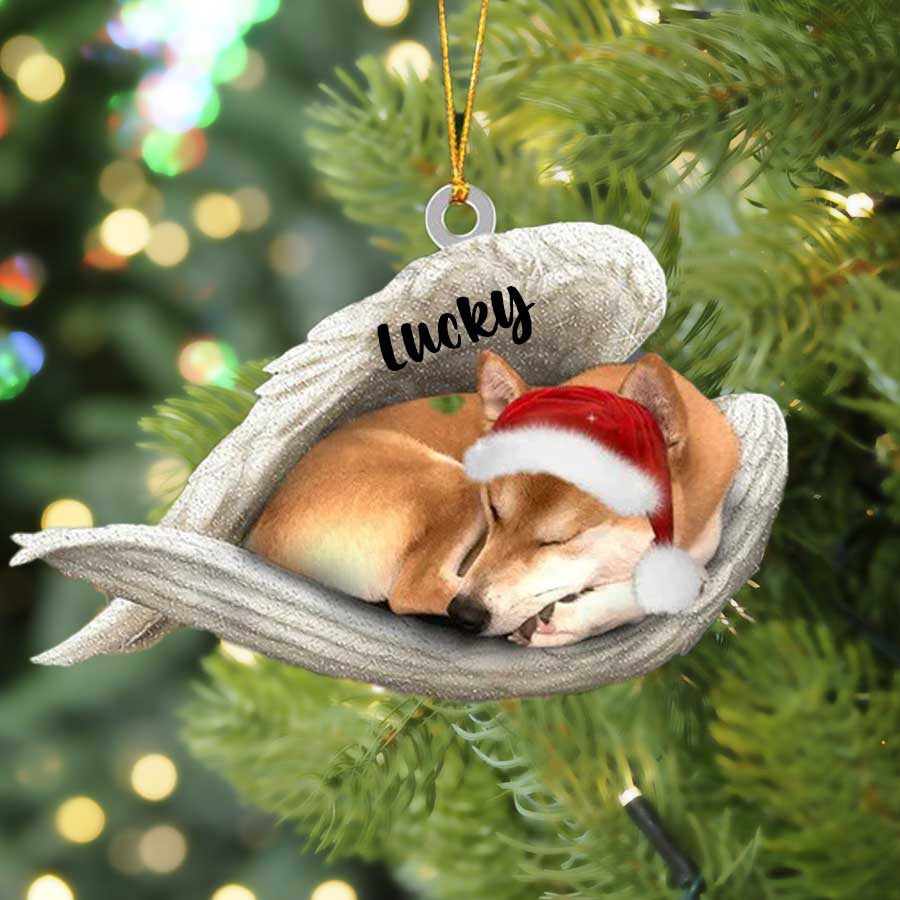Personalized Shiba Inu Sleeping Angel Christmas Flat Acrylic Dog Ornament Memorial Dog Gift OO2477