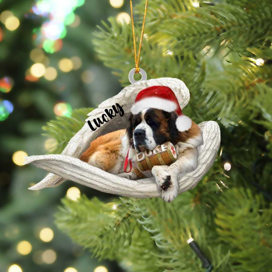 Personalized St Bernard Sleeping Angel Christmas Flat Acrylic Dog Ornament Memorial Dog Gift OO2476