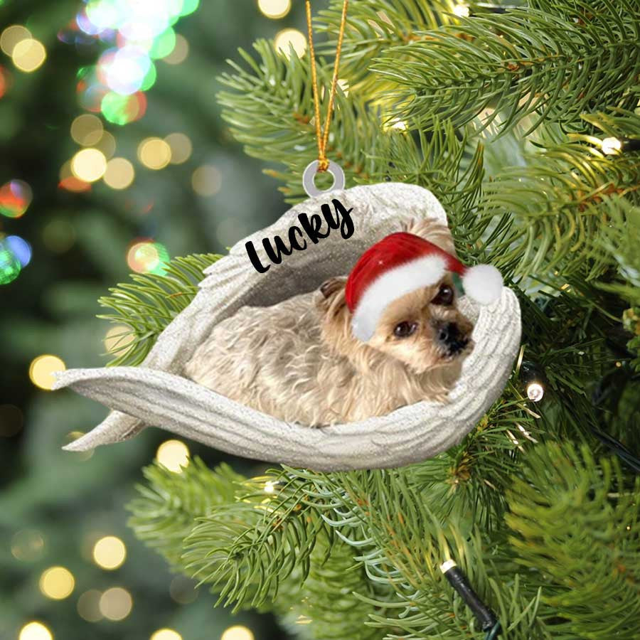 Personalized Yorkshire Terrier Sleeping Angel Christmas Flat Acrylic Dog Ornament Memorial Dog Gift OO2467