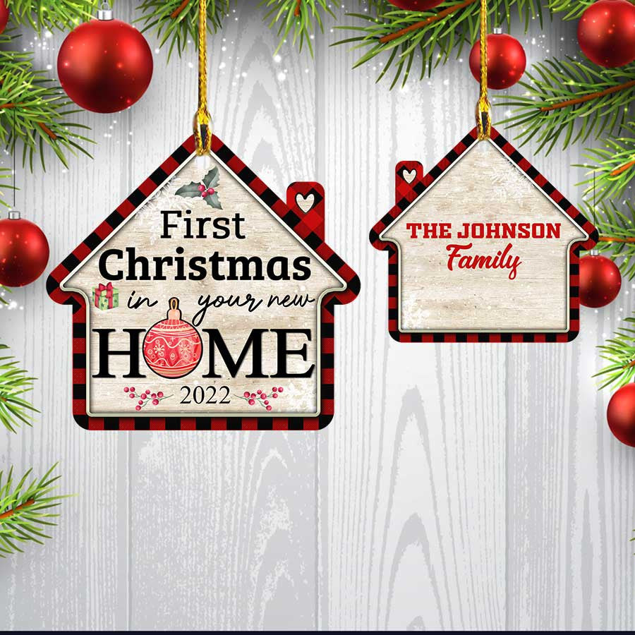 Personalized First Christmas New Home Ornament 2024 - Custom Shaped Acrylic & Wooden Family Ornament OO2461