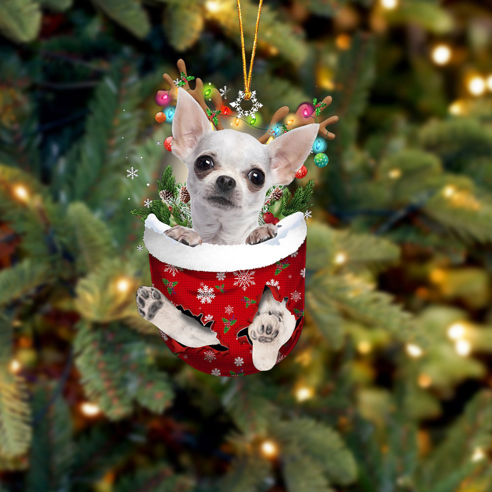 WHITE Chihuahua In Snow Pocket Christmas Ornament Flat Acrylic Dog Ornament OO2457