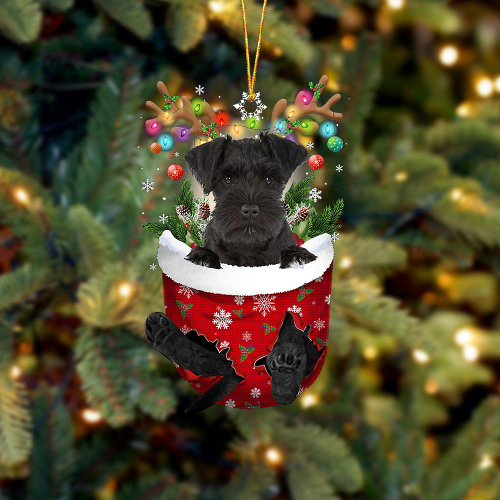BLACK Miniature Schnauzer In Snow Pocket Christmas Ornament Flat Acrylic Dog Ornament OO2441