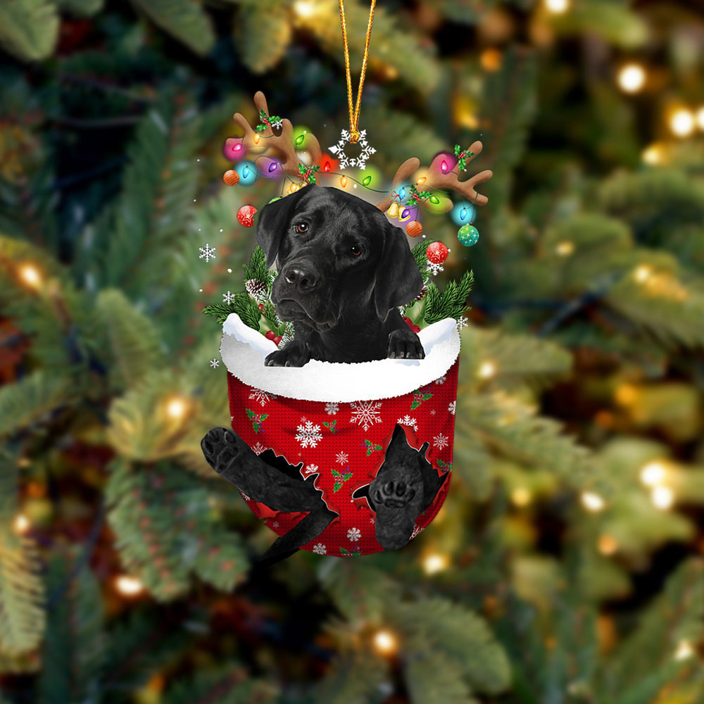 BLACK Labrador In Snow Pocket Christmas Ornament Flat Acrylic Dog Ornament OO2432