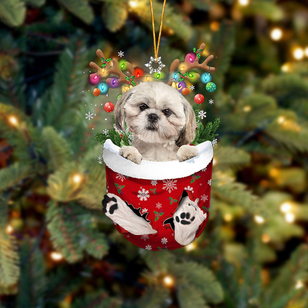 CREAM Shih Tzu In Snow Pocket Christmas Ornament Flat Acrylic Dog Ornament OO2424