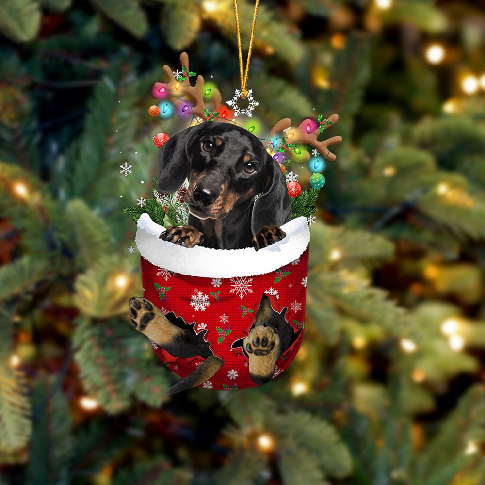 BLACK Dachshund In Snow Pocket Christmas Ornament Flat Acrylic Dog Ornament OO2427