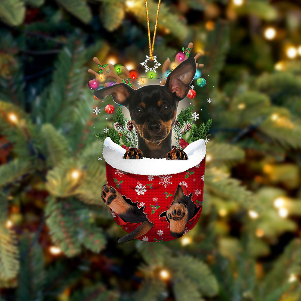 Miniature Pinscher In Snow Pocket Christmas Ornament Flat Acrylic Dog Ornament OO2417