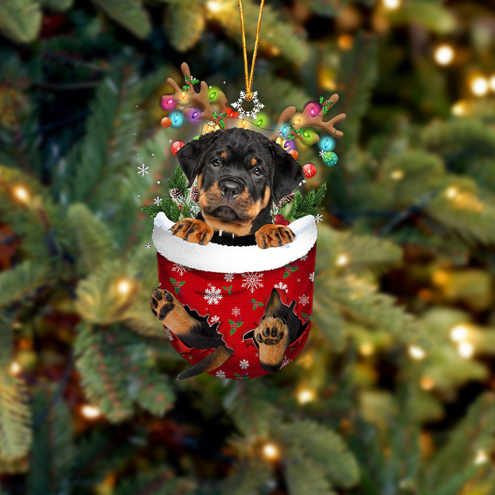 Rottweiler In Snow Pocket Christmas Ornament Flat Acrylic Dog Ornament OO2413