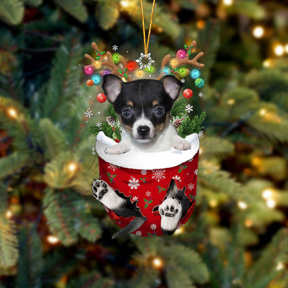 Toy Fox Terrier In Snow Pocket Christmas Ornament Flat Acrylic Dog Ornament OO2410