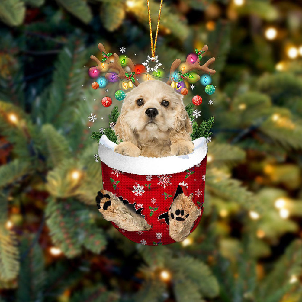 CREAM Cocker Spaniel In Snow Pocket Christmas Ornament Flat Acrylic Dog Ornament OO2403