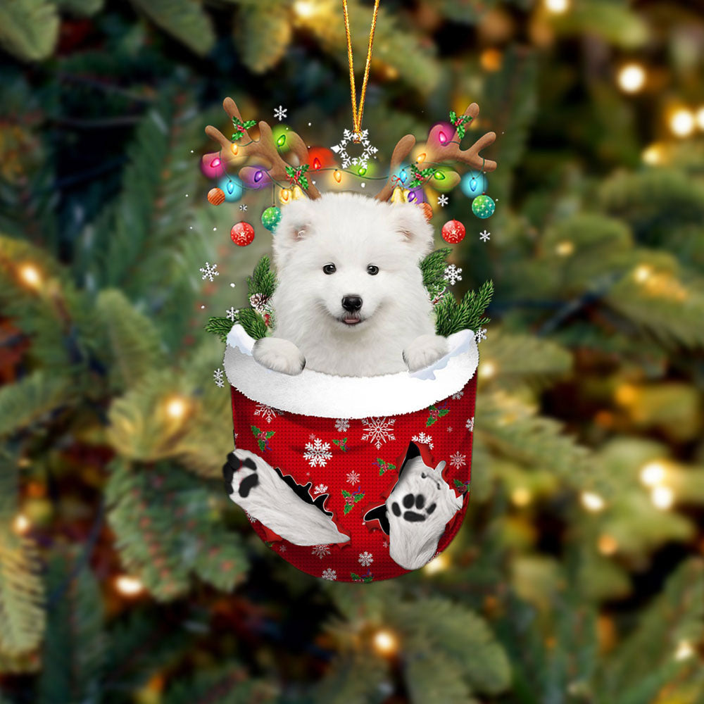 Samoyed In Snow Pocket Christmas Ornament Flat Acrylic Dog Ornament OO2405