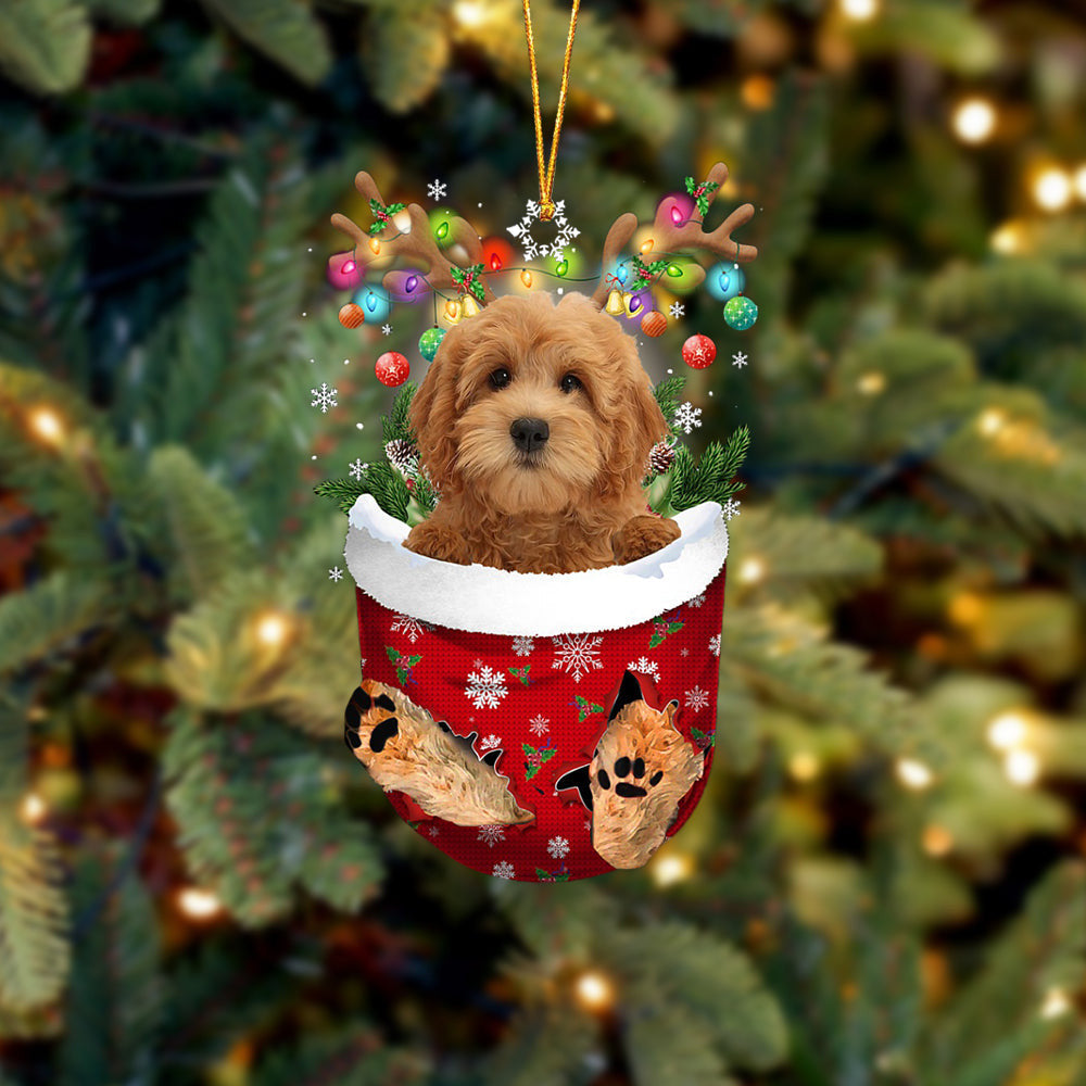 RED Goldendoodle In Snow Pocket Christmas Ornament Flat Acrylic Dog Ornament OO2408