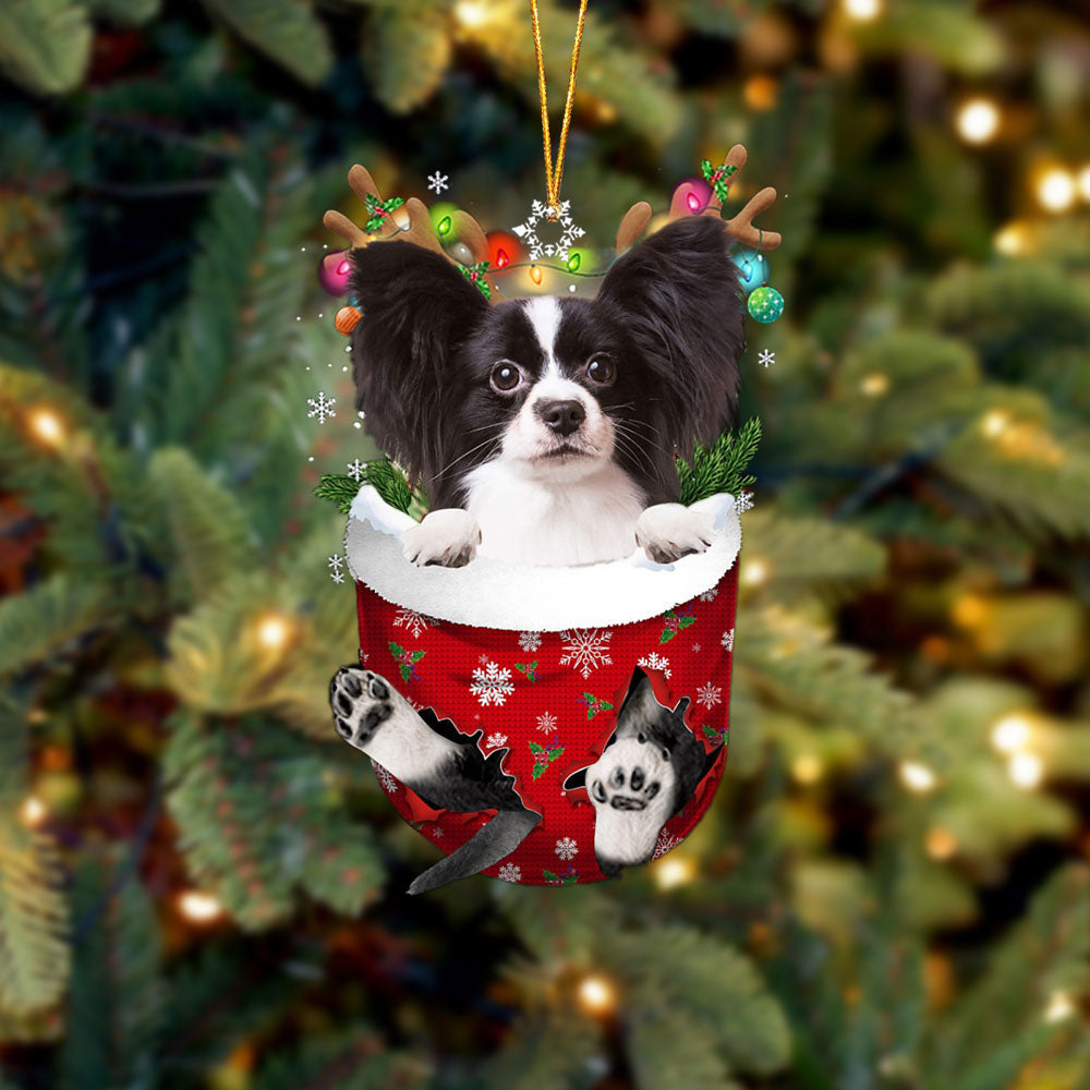 Papillon 3 In Snow Pocket Christmas Ornament Flat Acrylic Dog Ornament OO2401