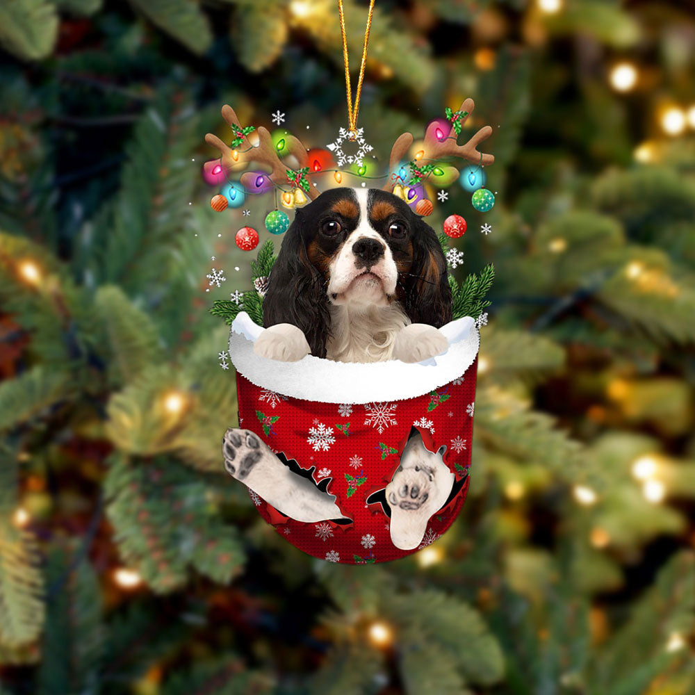 Cavalier King Charles Spaniel 3 In Snow Pocket Christmas Ornament Flat Acrylic Dog Ornament OO2393