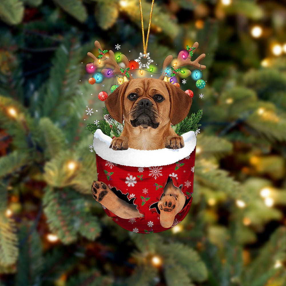 Puggle In Snow Pocket Christmas Ornament Flat Acrylic Dog Ornament OO2391