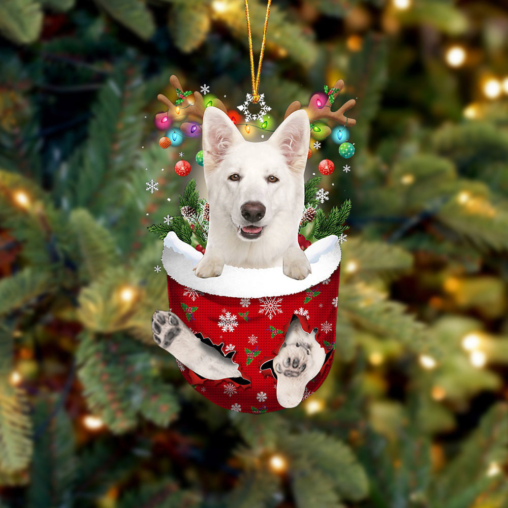 WHITE German Shepherd In Snow Pocket Christmas Ornament Flat Acrylic Dog Ornament OO2388