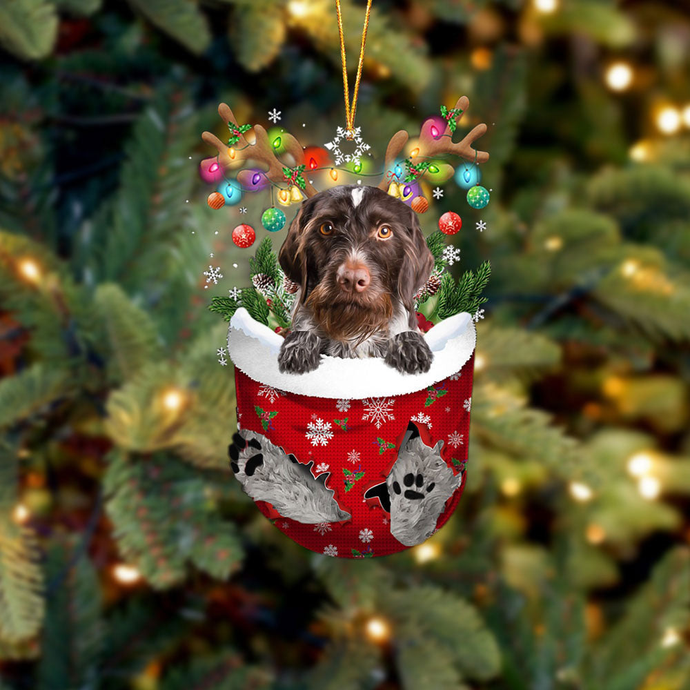 German Wirehaired Pointer In Snow Pocket Christmas Ornament Flat Acrylic Dog Ornament OO2385