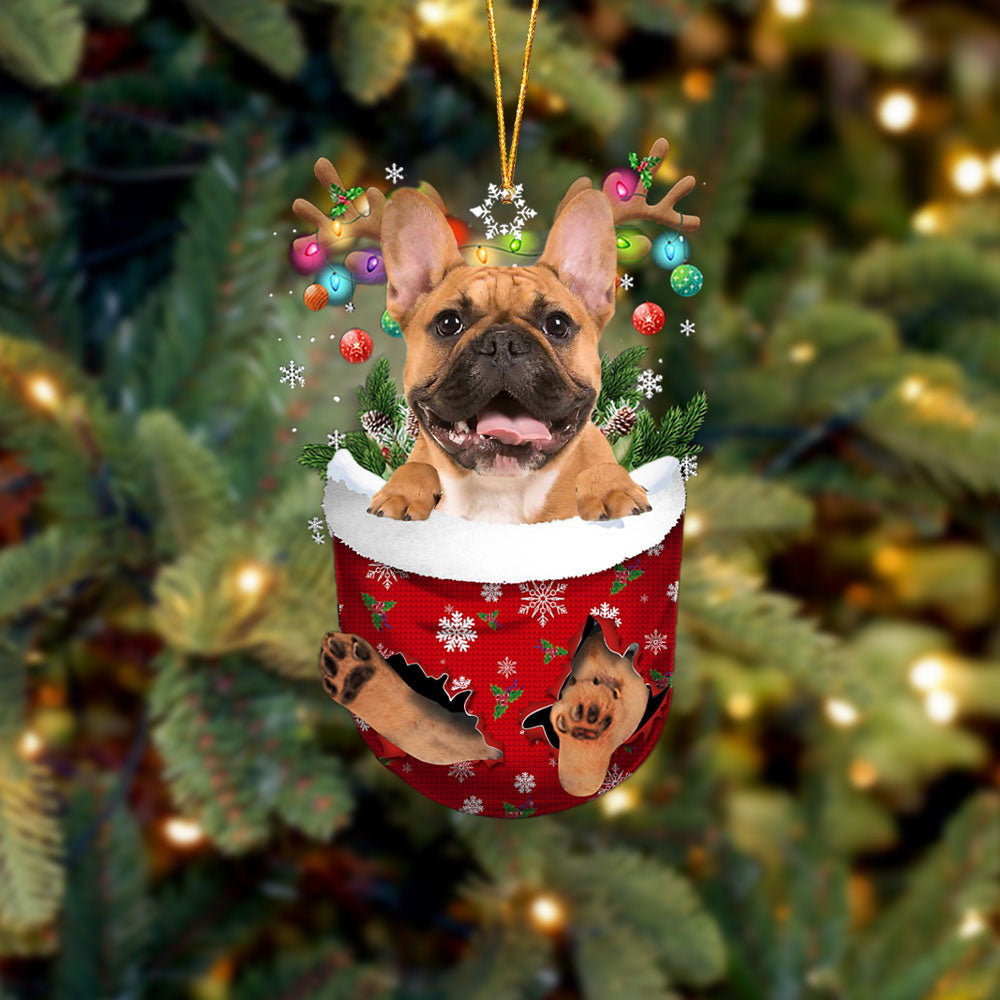 brown French Bulldog In Snow Pocket Christmas Ornament Flat Acrylic Dog Ornament OO2373