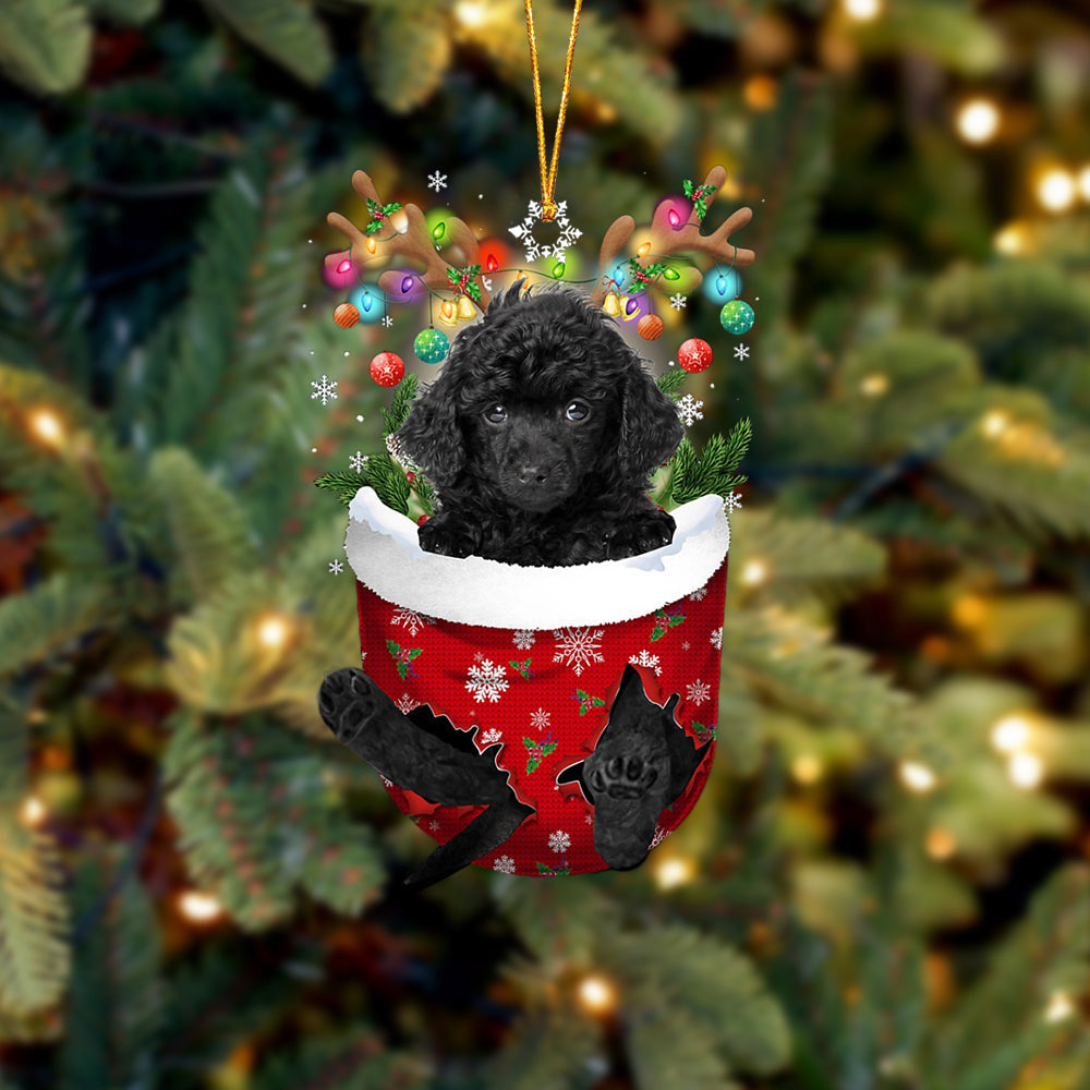 BLACK Toy Poodle In Snow Pocket Christmas Ornament Flat Acrylic Dog Ornament OO2380