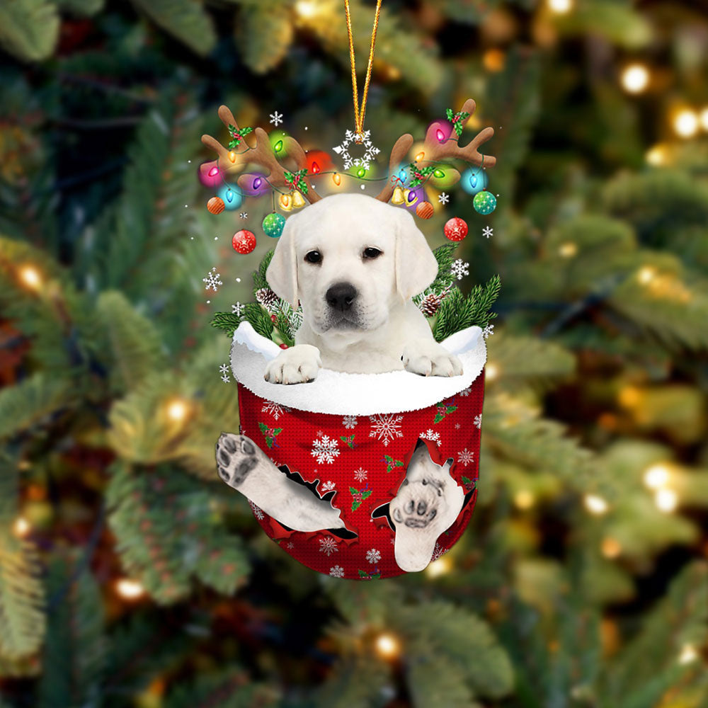 WHITE Labrador In Snow Pocket Christmas Ornament Flat Acrylic Dog Ornament OO2371