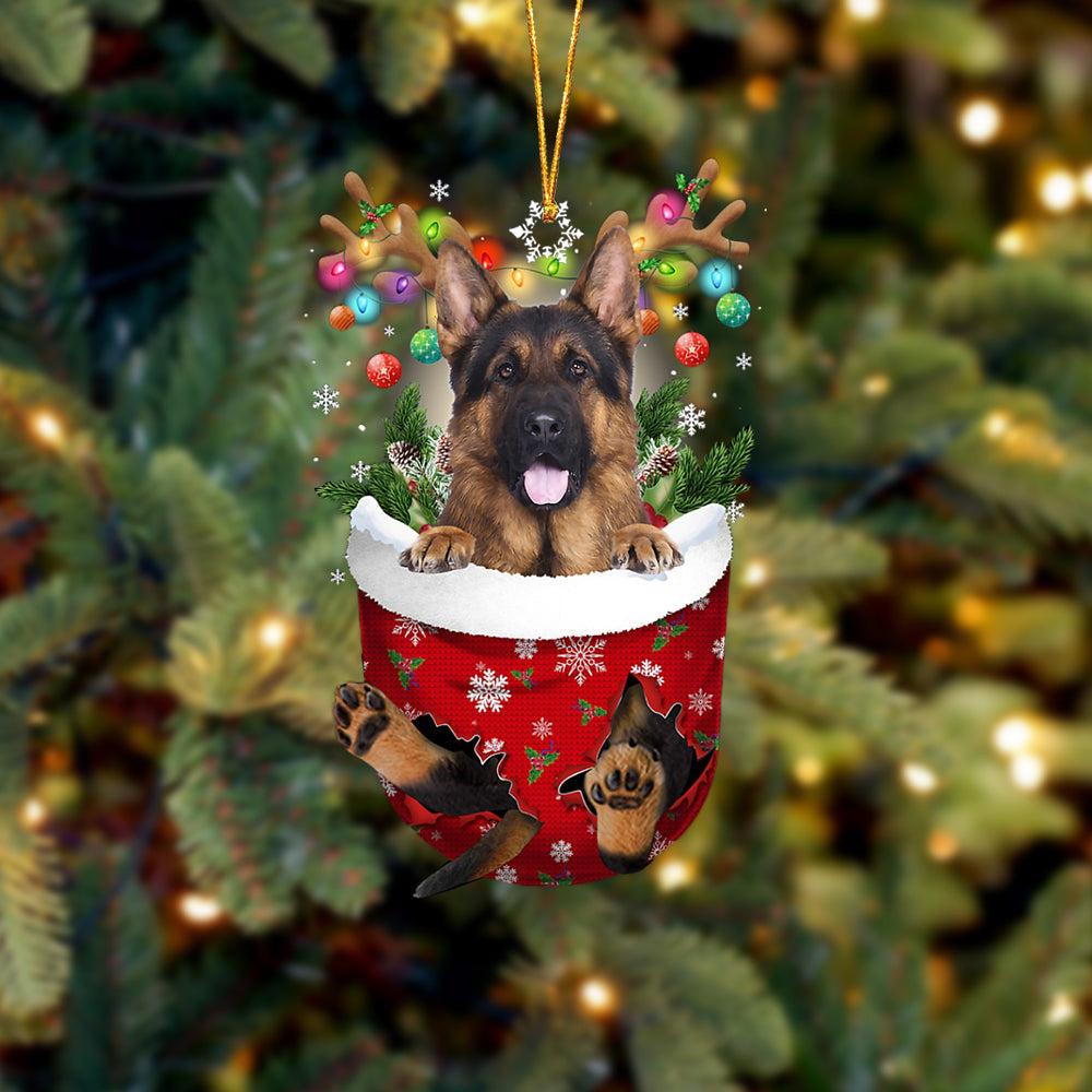 LONG HAIRED German Shepherd In Snow Pocket Christmas Ornament Flat Acrylic Dog Ornament OO2359
