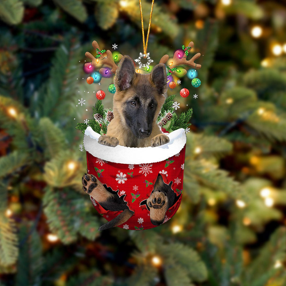 Belgian Tervuren In Snow Pocket Christmas Ornament Flat Acrylic Dog Ornament OO2361