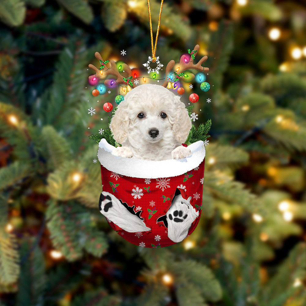 WHITE Toy Poodle In Snow Pocket Christmas Ornament Flat Acrylic Dog Ornament OO2356