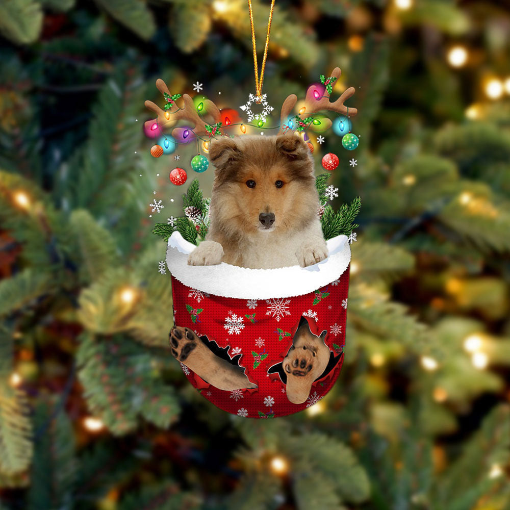 Rough Collie 2 In Snow Pocket Christmas Ornament Flat Acrylic Dog Ornament OO2355