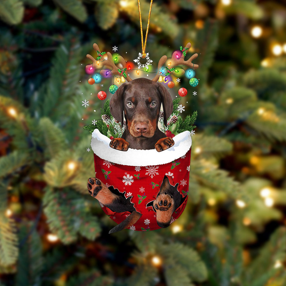 Dobermann In Snow Pocket Christmas Ornament Flat Acrylic Dog Ornament OO2346
