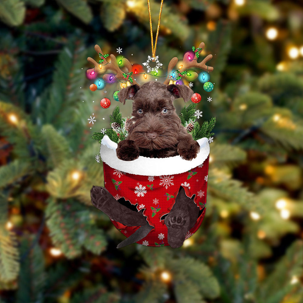 CHOCOLATE Miniature Schnauzer In Snow Pocket Christmas Ornament Flat Acrylic Dog Ornament OO2332