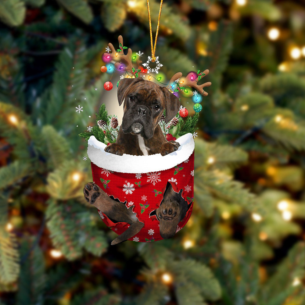 BRINDLE Boxer In Snow Pocket Christmas Ornament Flat Acrylic Dog Ornament OO2330