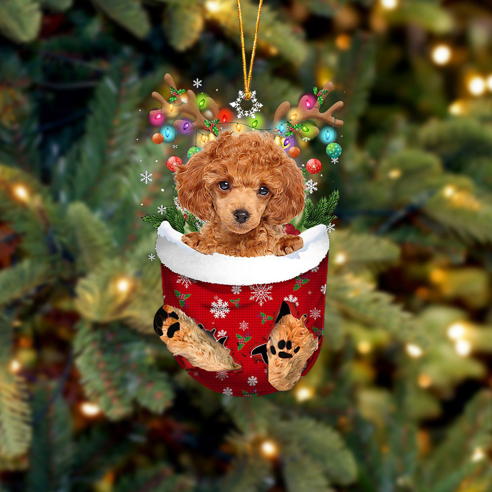 RED Toy Poodle In Snow Pocket Christmas Ornament Flat Acrylic Dog Ornament OO2303
