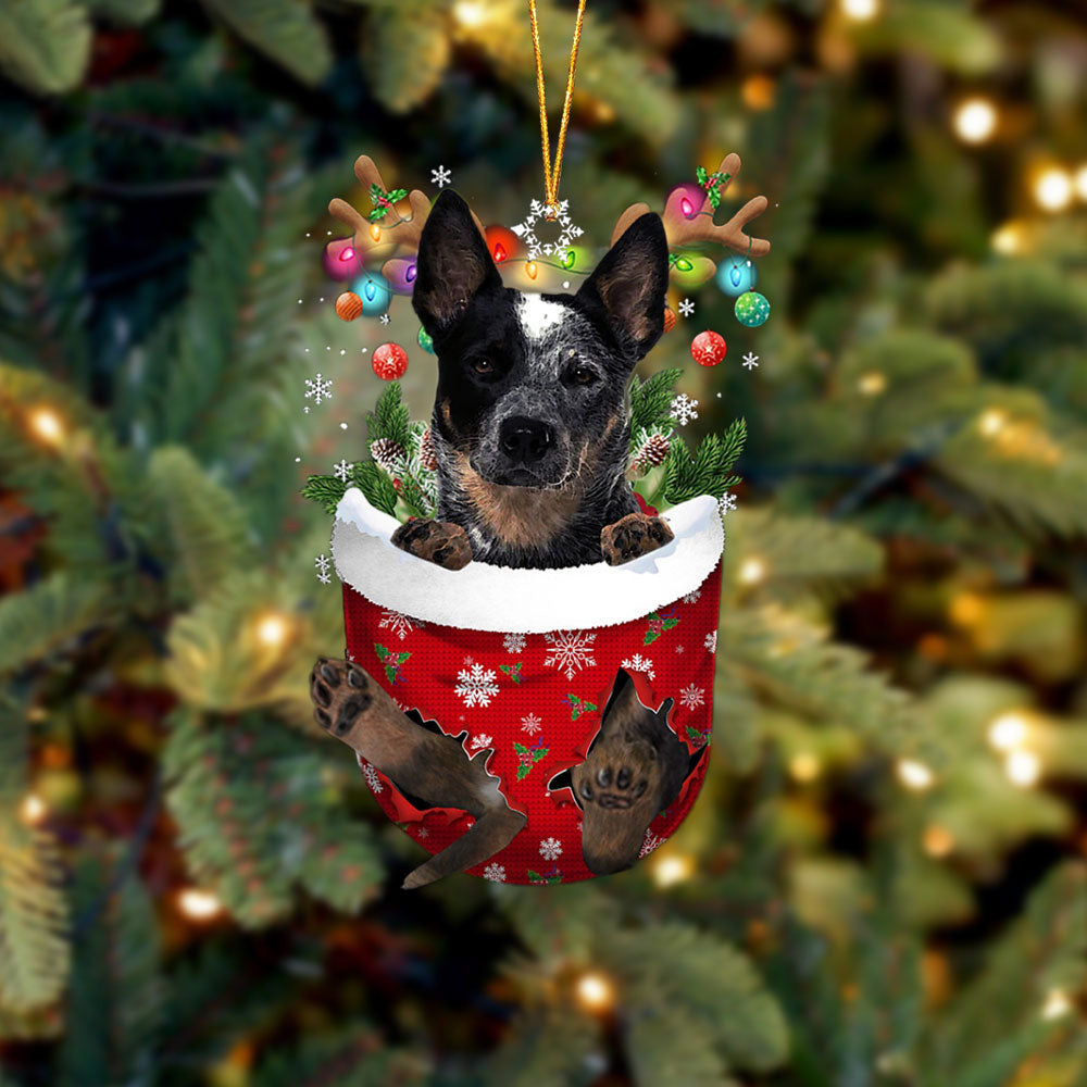 Blue Heeler In Snow Pocket Christmas Ornament Flat Acrylic Dog Ornament OO2301