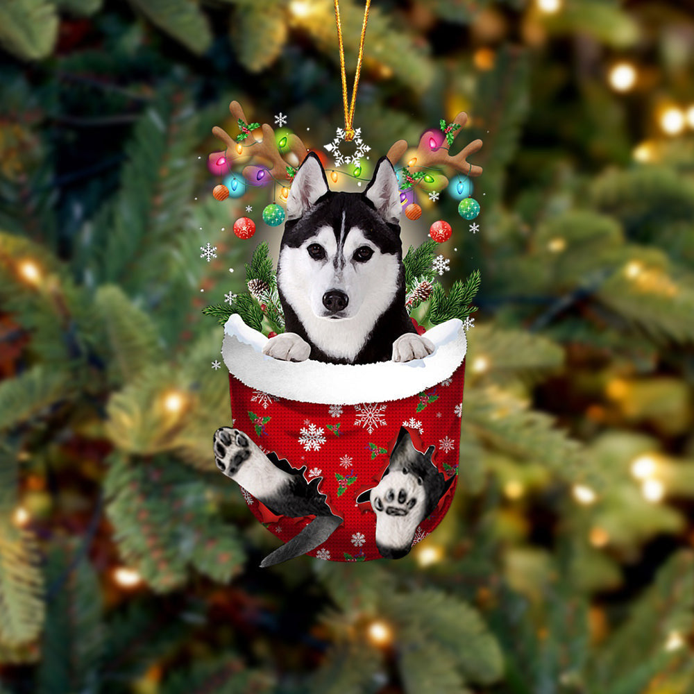 Husky In Snow Pocket Christmas Ornament Flat Acrylic Dog Ornament OO2298