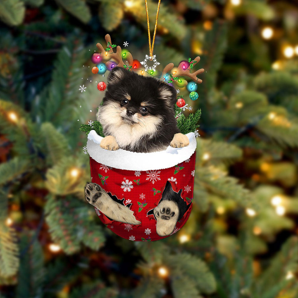 Pomeranian 1 In Snow Pocket Christmas Ornament Flat Acrylic Dog Ornament OO2295