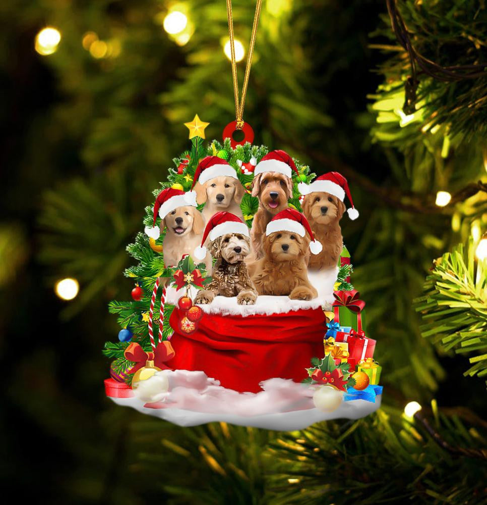 Goldendoodle Dogs In A Gift Bag Christmas Ornament Flat Acrylic Dog Ornament OO2230