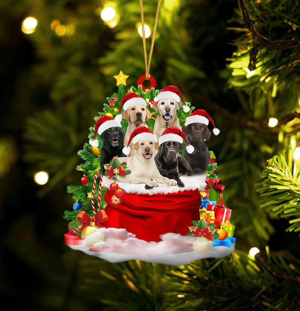 Labrador Dogs In A Gift Bag Christmas Ornament Flat Acrylic Dog Ornament OO2227