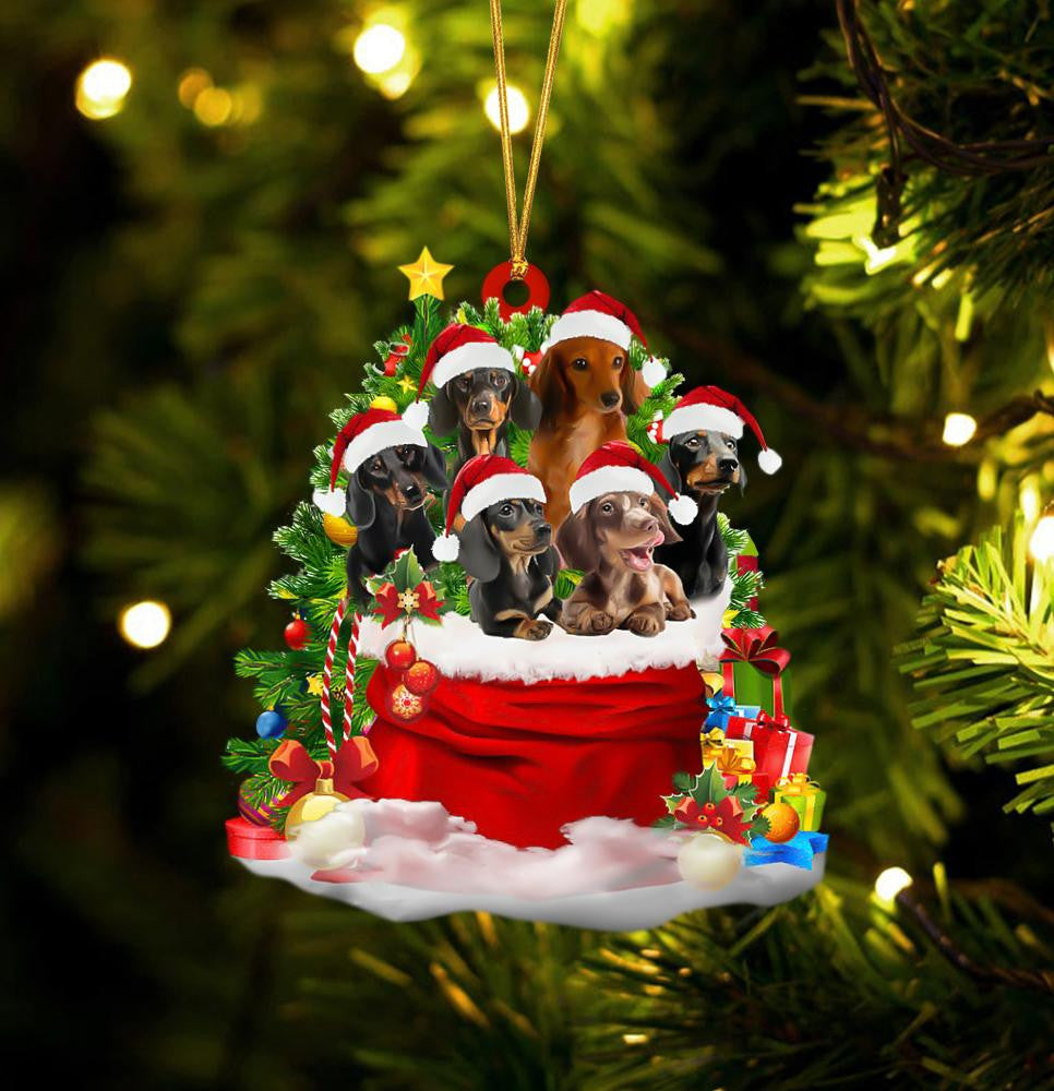 Dachshund Dogs In A Gift Bag Christmas Ornament Flat Acrylic Dog Ornament OO2214