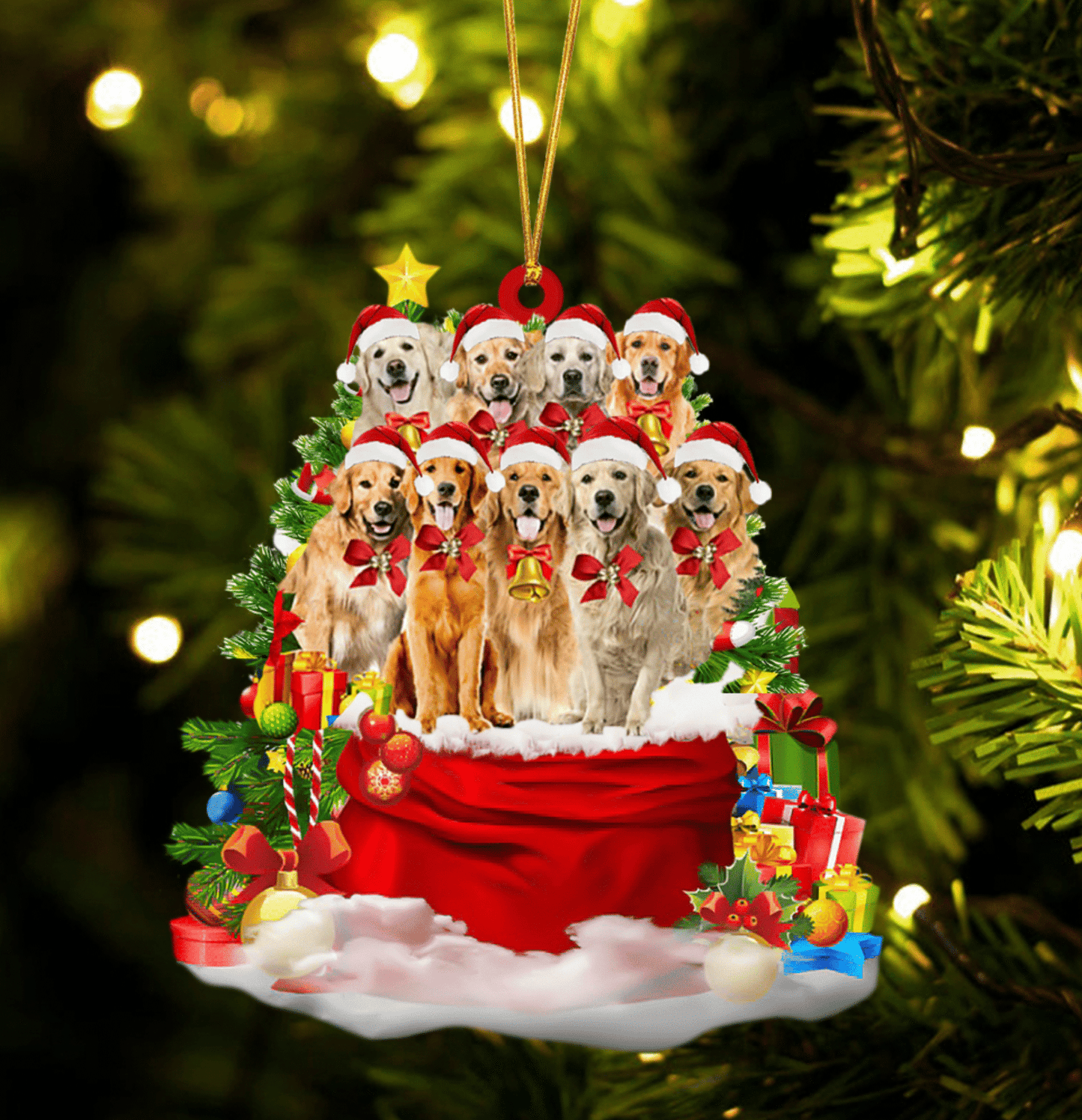 Golden Retriever Dogs In A Gift Bag Christmas Ornament Flat Acrylic Dog Ornament OO2207