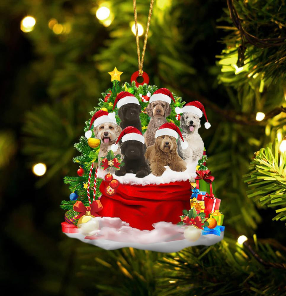 Labradoodle Dogs In A Gift Bag Christmas Ornament Flat Acrylic Dog Ornament OO2205