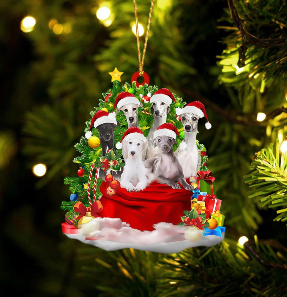 Greyhound Dogs In A Gift Bag Christmas Ornament Flat Acrylic Dog Ornament OO2200