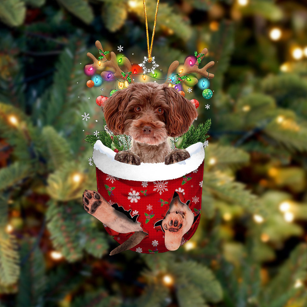 Red Schnoodle In Snow Pocket Christmas Ornament Flat Acrylic Dog Ornament OO2182