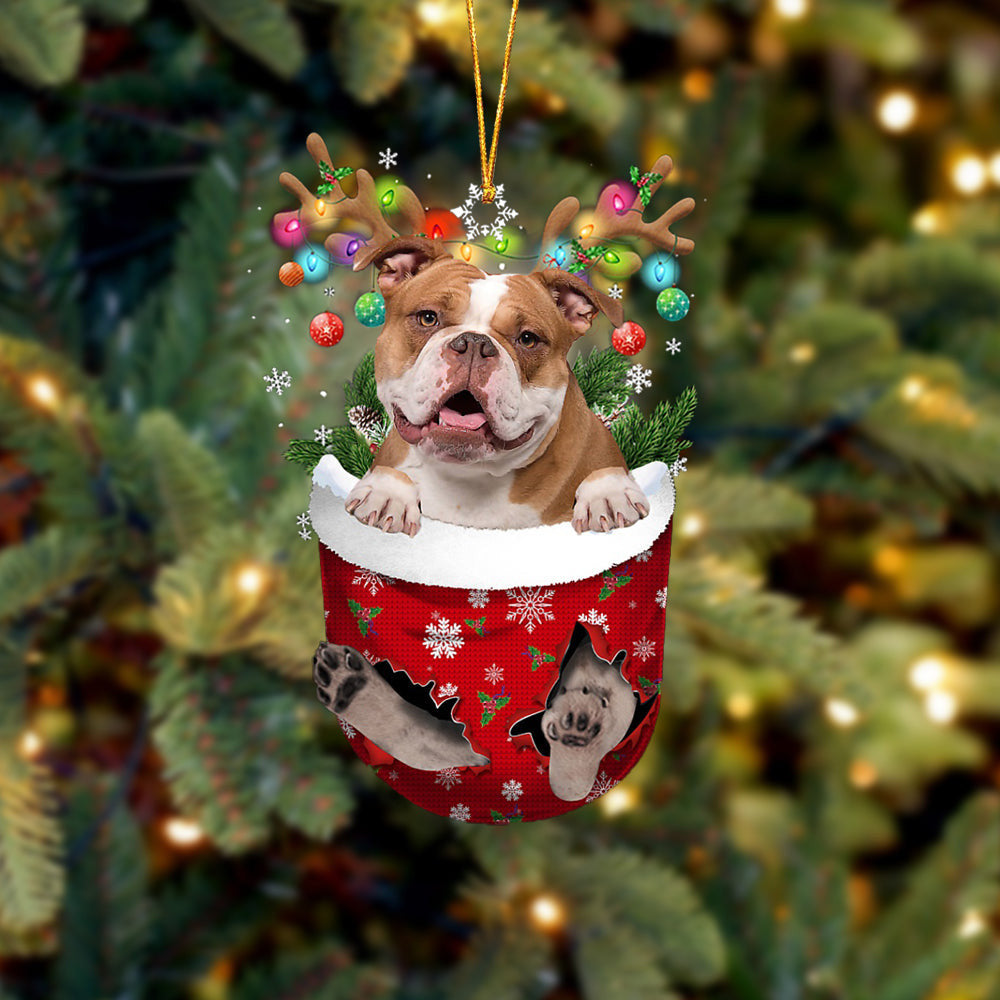 Old English Bulldog In Snow Pocket Christmas Ornament Flat Acrylic Dog Ornament OO2180