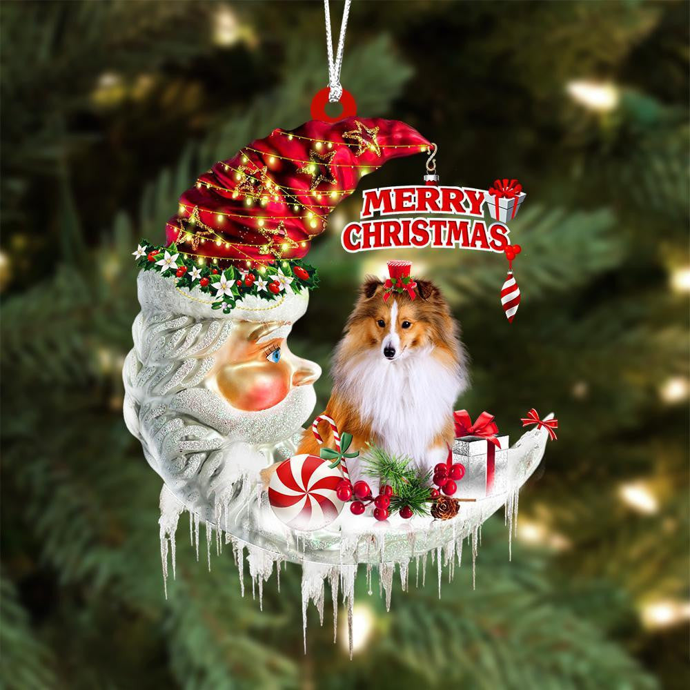 Shetland Sheepdog On The Moon Merry Christmas Hanging Ornament Flat Acrylic Dog Ornament OO2134
