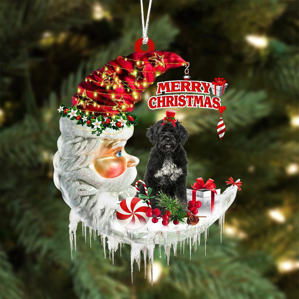 Portuguese Water Dog On The Moon Merry Christmas Hanging Ornament Flat Acrylic Dog Ornament OO2129