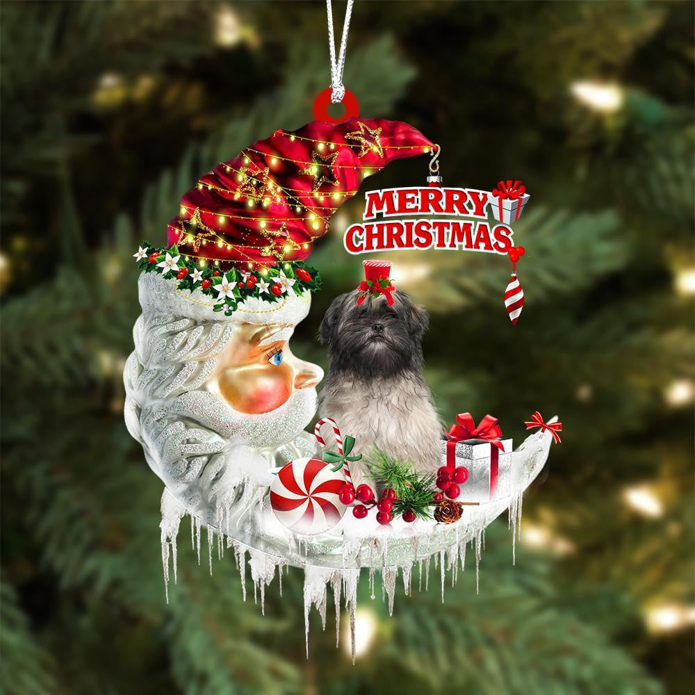 Lhasa Apso On The Moon Merry Christmas Hanging Ornament Flat Acrylic Dog Ornament OO2123